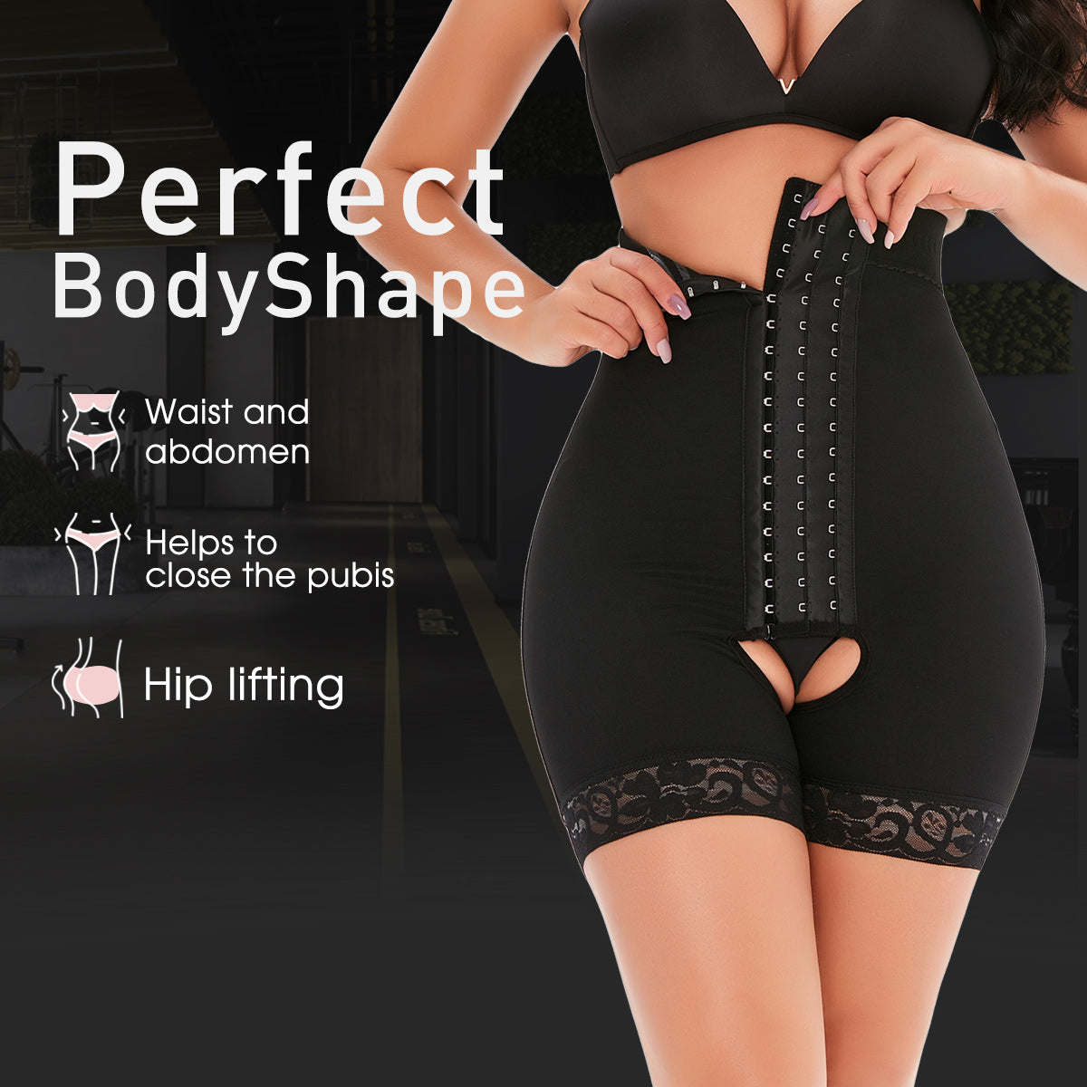 Black High-waist Three-row Abdomen Hip Pants MHW100125B