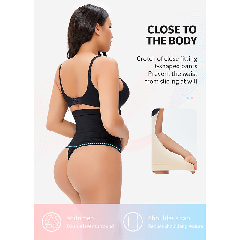 Black High Waist Tight Sliming Butt Thong