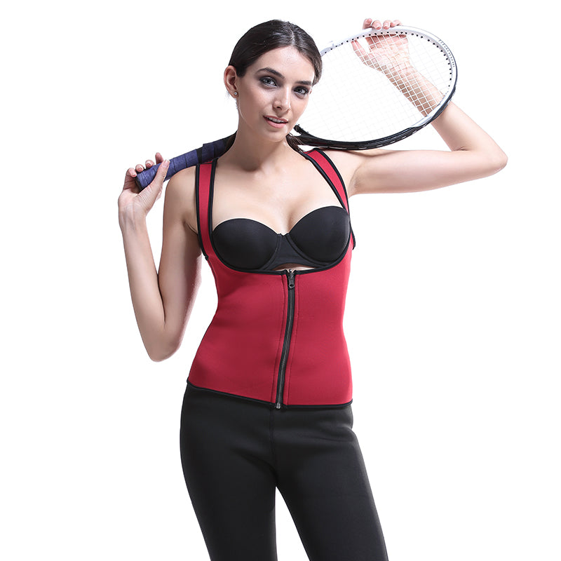 UJB Red Zipper Sweat Shaper Sauna Shirt Neoprene Workout Vest S-6XL MH1545