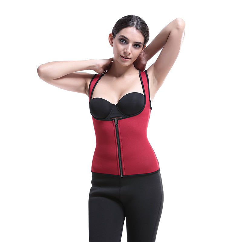 UJB Red Zipper Sweat Shaper Sauna Shirt Neoprene Workout Vest S-6XL MH1545