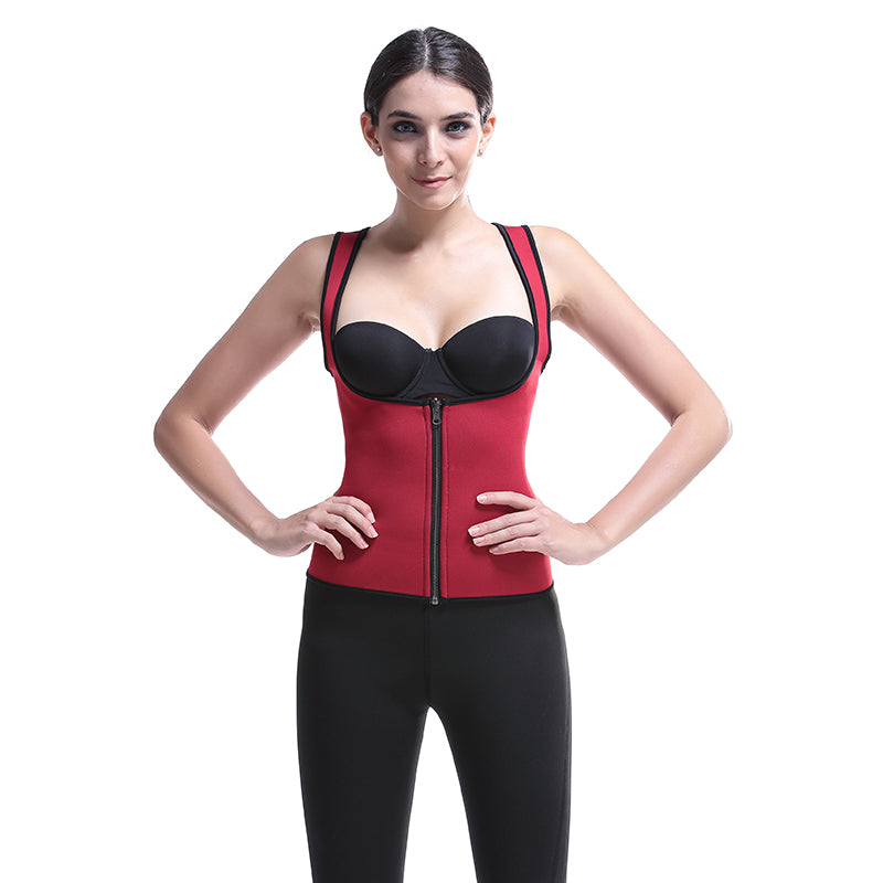 UJB Red Zipper Sweat Shaper Sauna Shirt Neoprene Workout Vest S-6XL MH1545