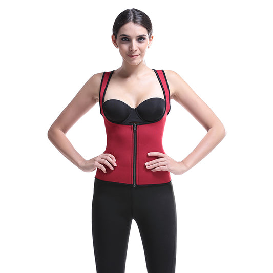 UJB Red Zipper Sweat Shaper Sauna Shirt Neoprene Workout Vest S-6XL MH1545