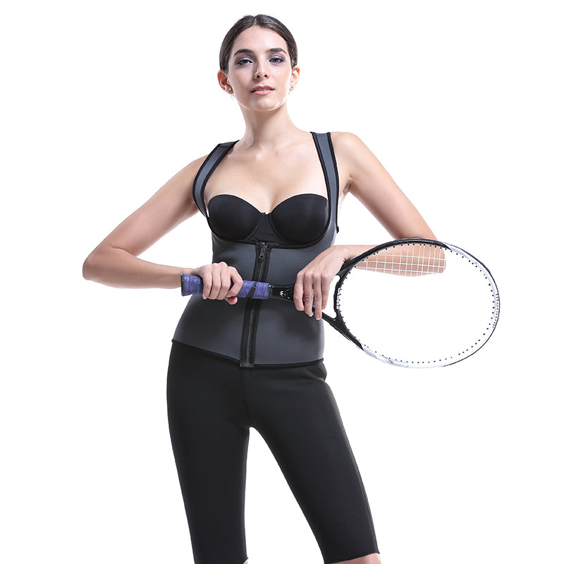 UJB Grey Zipper Sweat Shaper Sauna Shirt Neoprene Workout Vest S-6XL MH1546