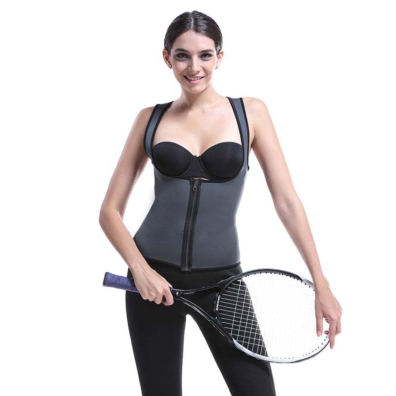 UJB Grey Zipper Sweat Shaper Sauna Shirt Neoprene Workout Vest S-6XL MH1546