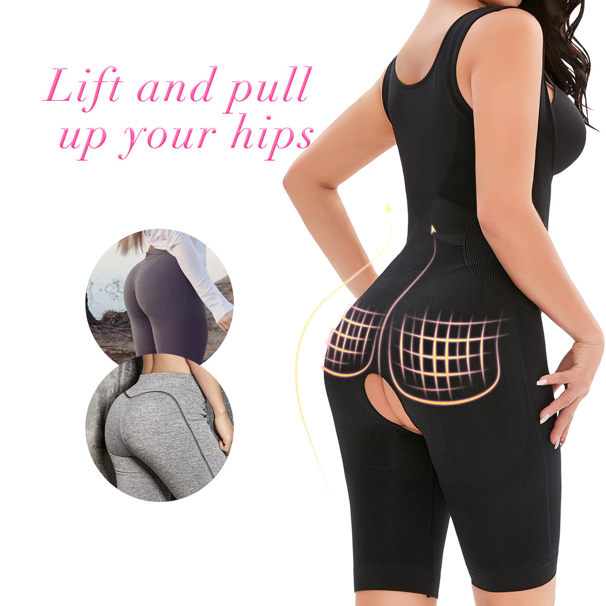 Black Seamless Postpartum Abdomen Hip Lift Body Shaper MHW100035B