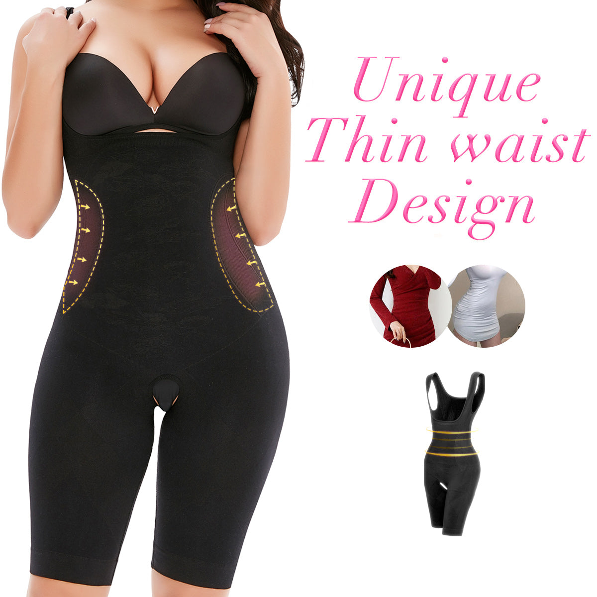 Black Seamless Postpartum Abdomen Hip Lift Body Shaper MHW100035B