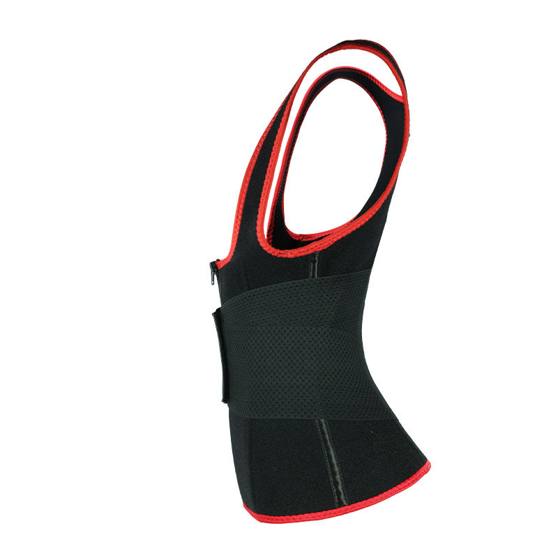 UJB Red Elastic Single Bands Vest With Zipper MHW100076R