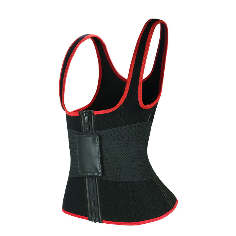 UJB Red Elastic Single Bands Vest With Zipper MHW100076R