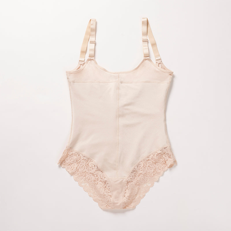 Latex Material Nude Triangle Lace Middle Zip Body