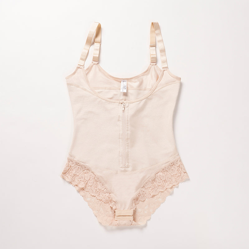 Latex Material Nude Triangle Lace Middle Zip Body