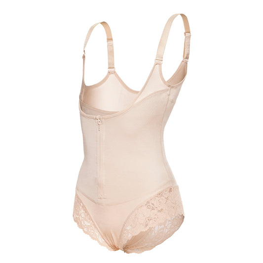 Latex Material Nude Triangle Lace Middle Zip Body