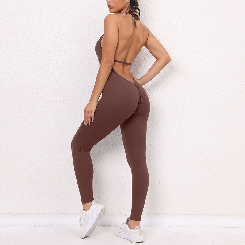 UJB Spaghetti Strap Open Back Plain Sports Jumpsuit MH133743