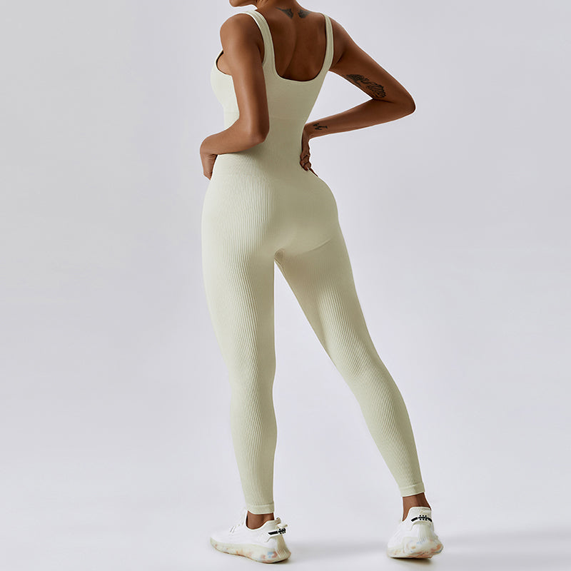 UJB Sleeveless Plain Ribbed Sports Jumpsuit MH133767