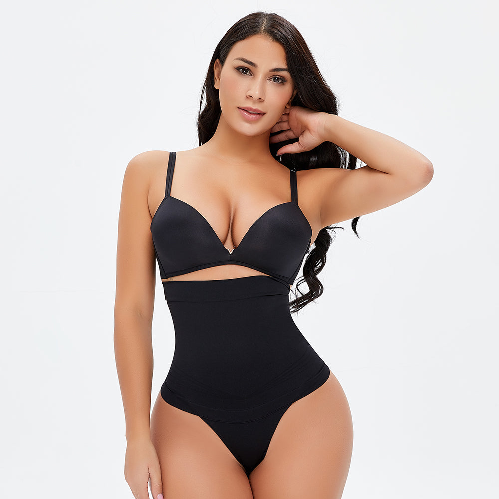 Black High Waist Tight Sliming Butt Thong