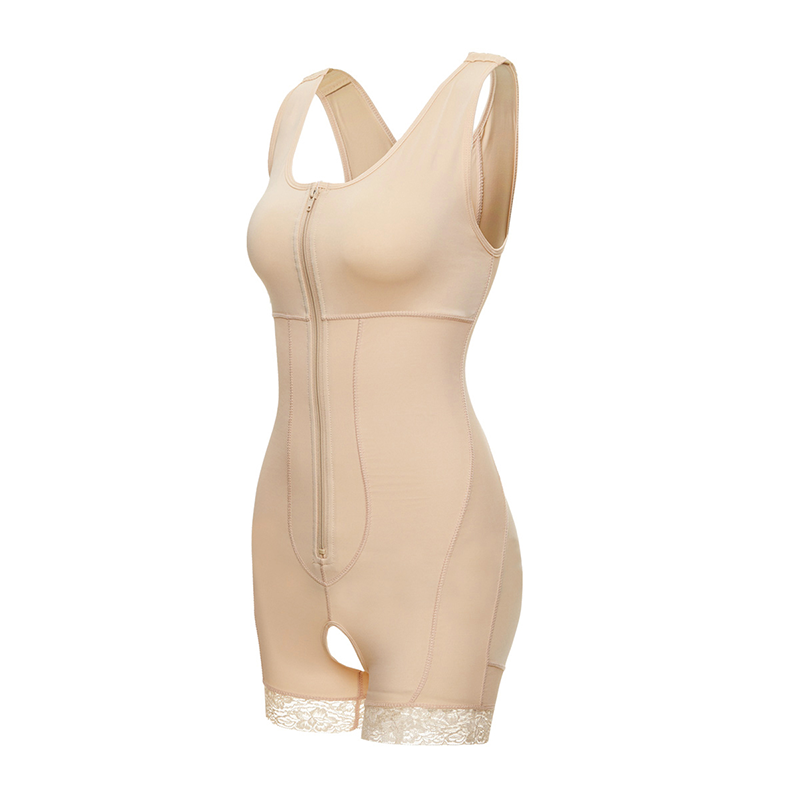 Zip-Up Scoop Neck Lace Trim Shapewear MHW100139B