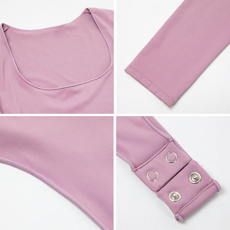 Fits Everybody Long Sleeve Square Neck Thong Bodysuit MT000359PU