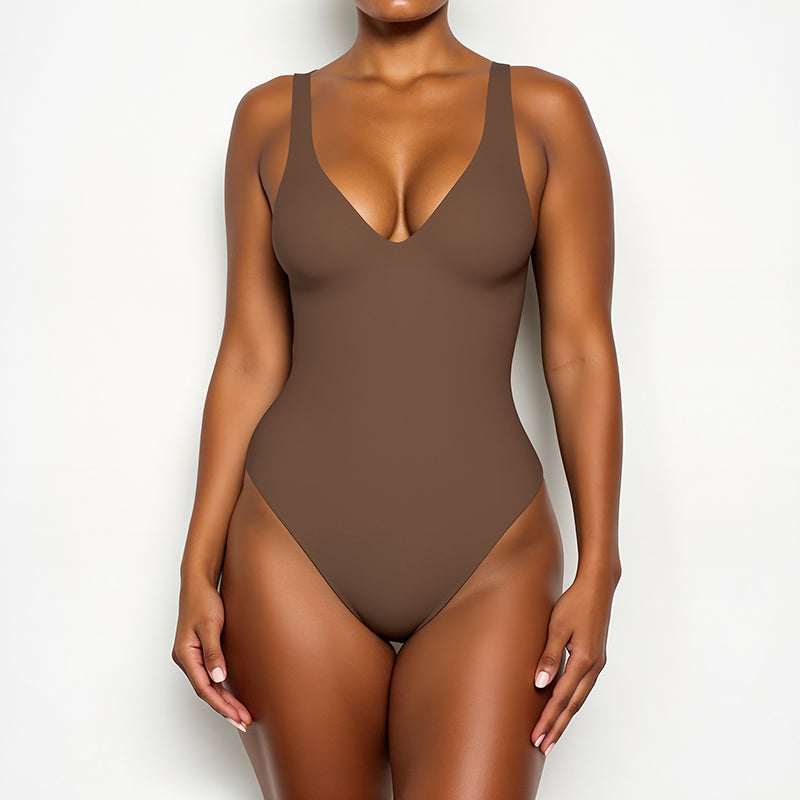 UJB Unlined Compression Sculpt Plunge Thong Bodysuit MT000637