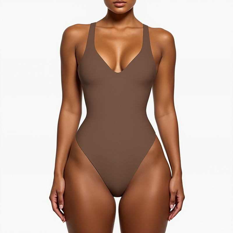 UJB Unlined Compression Sculpt Plunge Thong Bodysuit MT000637